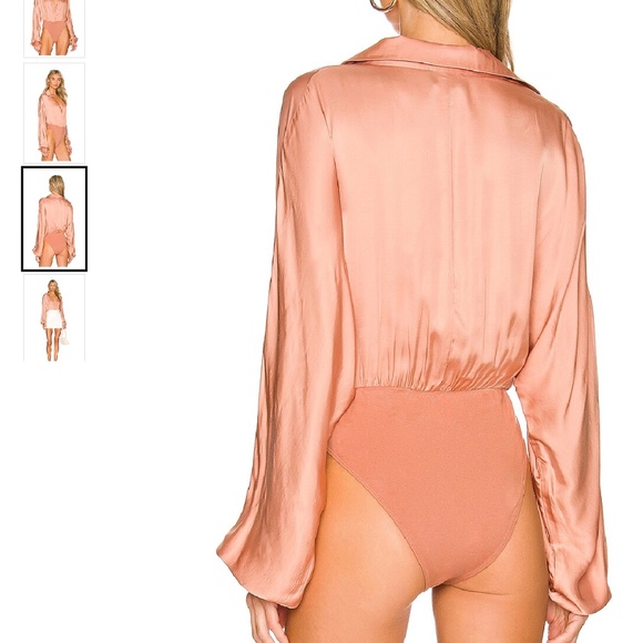 Revolve x Isabella Wrap Bodysuit Bronze Peach Satin Balloon sleeve Sz XXL - Picture 4 of 14